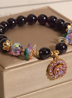 天然紫色水晶手链女转运吊坠手串