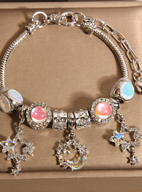 韩版潘家风格手链女轻奢小众高级感气质百搭水钻星月吊坠手串手环