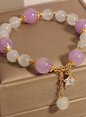 韩版猫眼石手链女紫色水晶手串