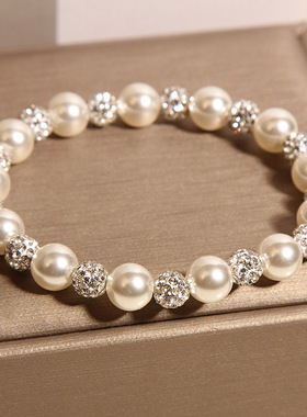 新中式珍珠钻球手链女轻奢小众精致高级感贝珠手串手环送闺蜜礼物