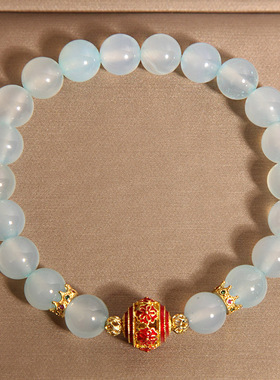 新中式蓝玛瑙水晶手链女轻奢小众精致高级感法兰彩转运珠手串手环