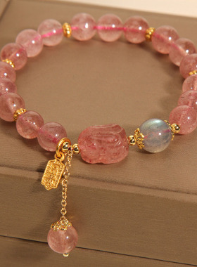 兔子小熊水晶手串天然草莓晶手链