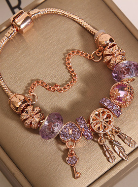 薰衣草紫色水晶手镯女捕梦网手链