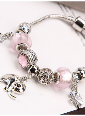 diy韩国东大门粉色珠子小象手链