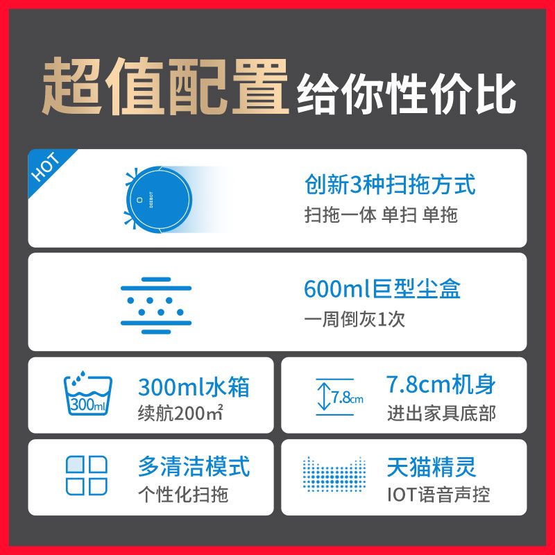ecovacs科沃斯卓润专卖店科沃斯地宝DH45扫地机器人家用全自动拖地智能超薄规划一体机吸尘3