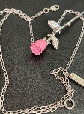 【现】Abstract life ROSE NECKLACE粉色玫瑰花项链吊坠女毛衣链