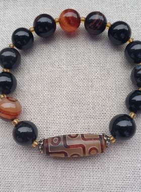 一元拍卖捡漏 精致包邮黑玛瑙天珠手串男女款玉石藏传天珠手链