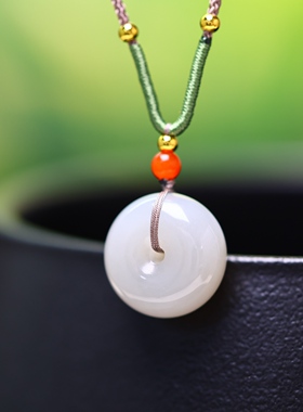 全新拍卖捡漏精致包邮新疆和田玉青海料烟紫色平安扣吊坠挂件玉佩