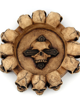 外贸多头骷髅烟灰缸创意圆形树脂