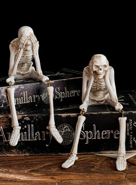 跨境新品万圣节吊脚骷髅不听不看不说树脂家居庭院氛围装饰品摆件