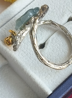 山茶花戒指女开口可调节小众设计百搭高级感翡翠食指戒2025年新款