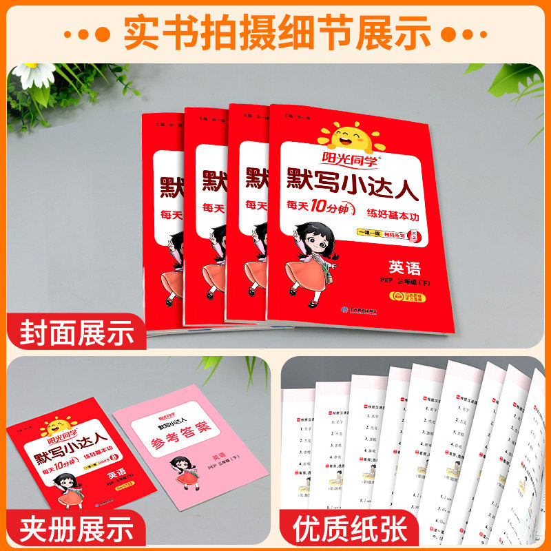 阳光同学 默写小达人三四五六年级上册下册英语人教版小学教材专项训练题课本同步配套练习册听写本测试题语法听力词语积累天天练