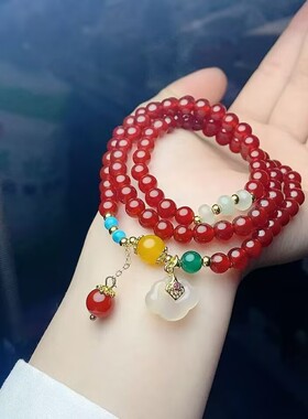 玉阅珠宝红玛瑙祥云锁多圈手链
