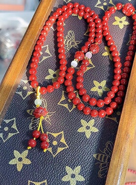 玉阅珠宝朱砂红圆珠流苏手串女款