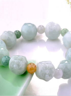冰种翡翠精雕念珠佛头手链