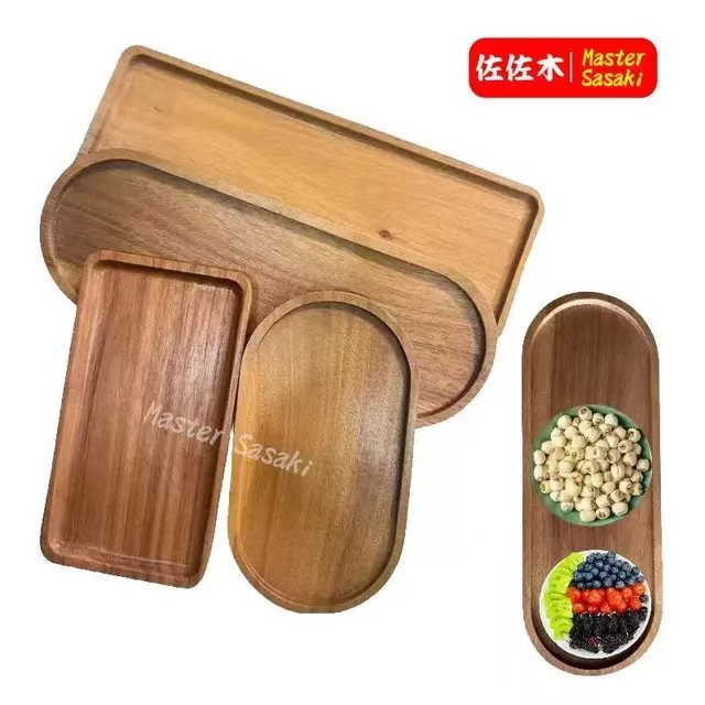 Acacia wooden plate fruit tray coffee tray oval household tea tray afternoon tea dessert cake tray retro storage tray