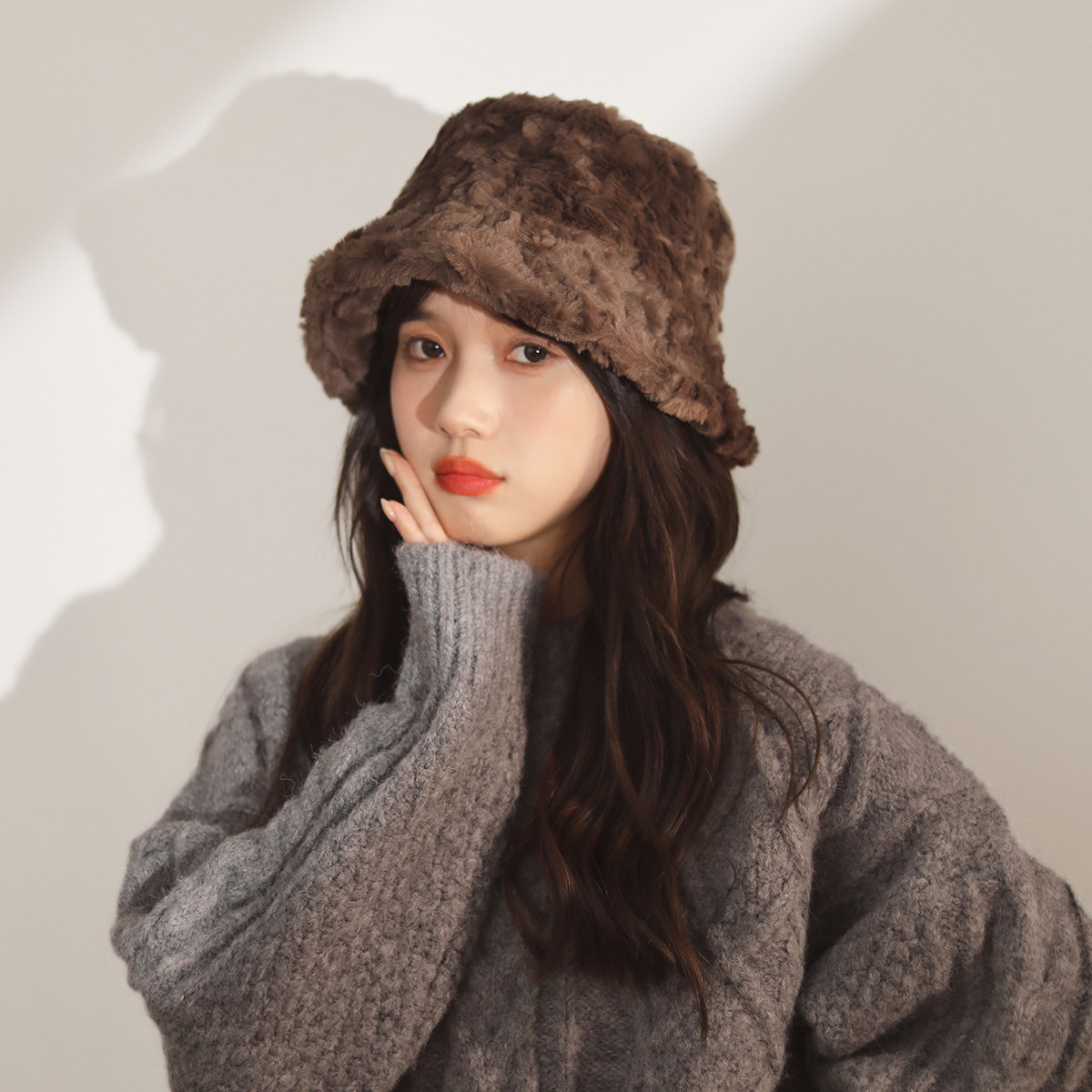 冬天显脸小渔夫帽女生光版毛绒绒保暖宽檐盆帽韩版高品质兔毛帽子,淘宝优惠券,粉丝福利购,淘宝优惠卷
