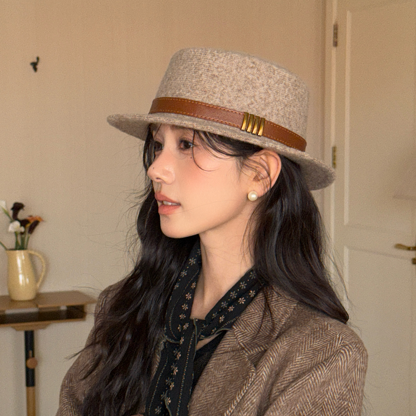 Lin Xiaoju's literary and artistic flat-brimmed fisherman hat