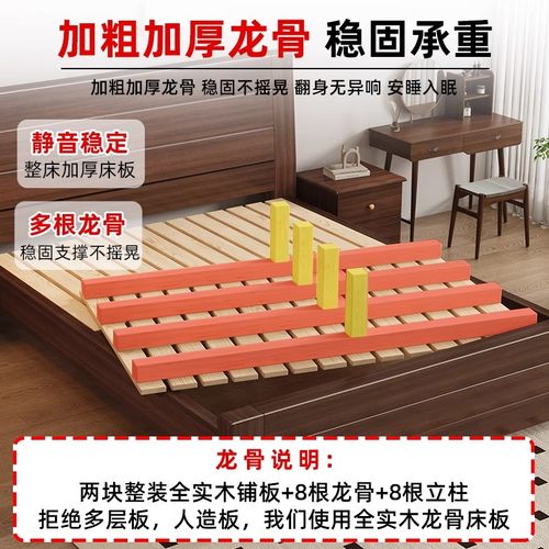 新中式实木床1.8米双人床经济型简约现代储物床出租屋1.5米单人床 - 图0