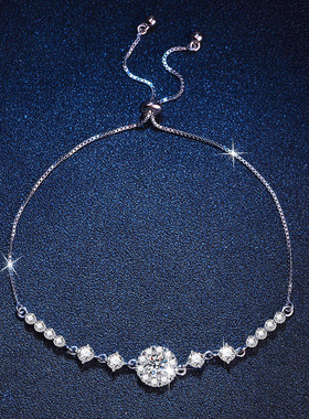 s925纯银手链莫桑石新款圆包日韩高级感50分莫桑石手链可调节