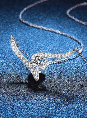 跨境925纯银项链莫桑石吊坠韩版天使微笑锁骨链D色莫桑石项链