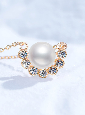 莫桑石项链天然淡水珍珠吊坠s925纯银项链微笑天使锁骨链现货