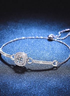 欧美跨境925纯银手链女莫桑手镯女豪华方包高级感1克拉莫桑石