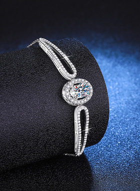 925纯银手链女莫桑手镯女鸽子蛋高级感调节手链1克拉莫桑石手链