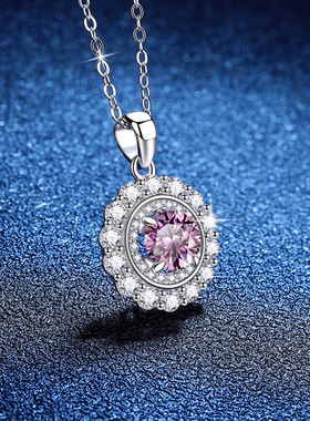 欧美跨境S925银项链进口彩色莫桑石1克拉 仙女散花莫桑石项链