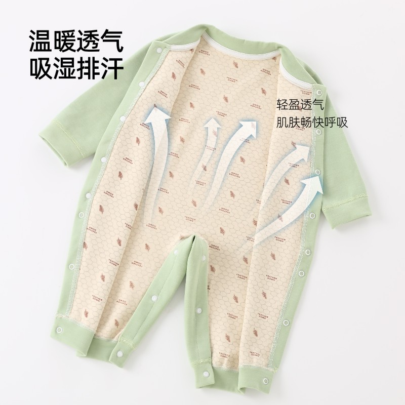 有吉小贝德绒保暖自发热连体衣婴儿衣服秋冬加绒睡衣宝宝哈衣爬服