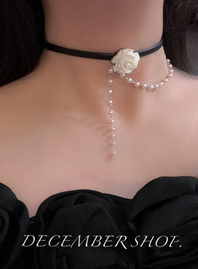 包邮法式玫瑰花项链女款choker颈项圈颈带纯欲风颈链夏锁骨链约会