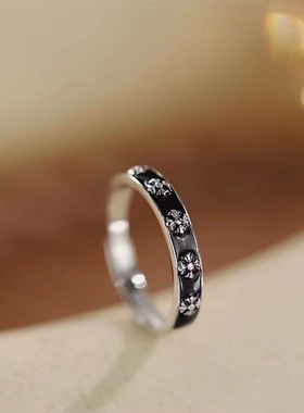 新款鸢尾花珐琅滴胶情侣戒指ins小众轻奢高级设计异地恋男女款开