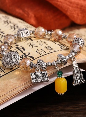 复古民族风高级平安扣招桃花转好运珐琅彩女款饰品手串