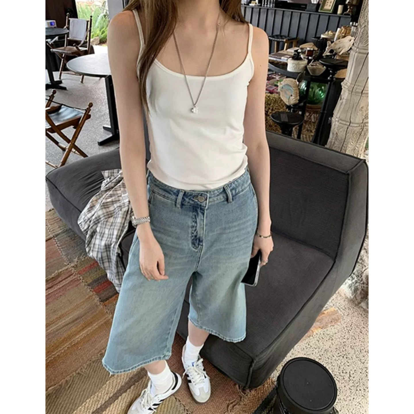 大碗plus定制大码女装微胖复古水洗阔腿牛仔夏高腰宽松显瘦七分裤 - 图2