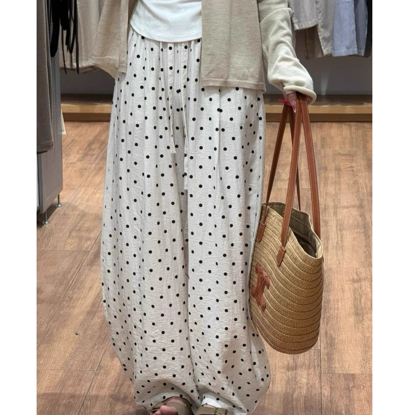 大碗plus定制大码女装微胖mm波点亚麻阔腿夏高腰宽松显瘦遮挎长裤,淘宝优惠券,粉丝福利购,淘宝优惠卷