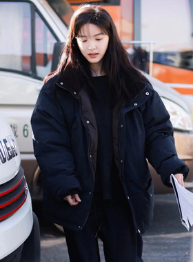 【现货】韩国八奶the barnnet羽绒服章若楠海军蓝立领白鹅绒外套