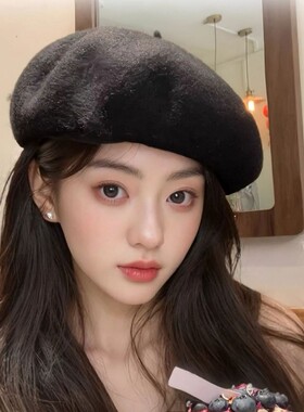 女秋冬显脸小大头围毛呢贝雷帽
