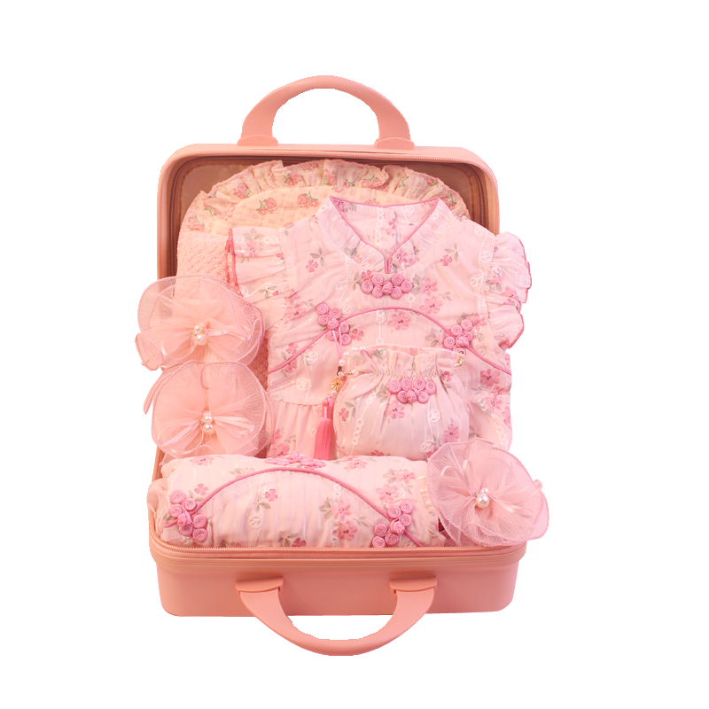 国风春夏婴儿礼物满月礼女孩中式汉服旗袍公主裙礼盒百天周岁礼物