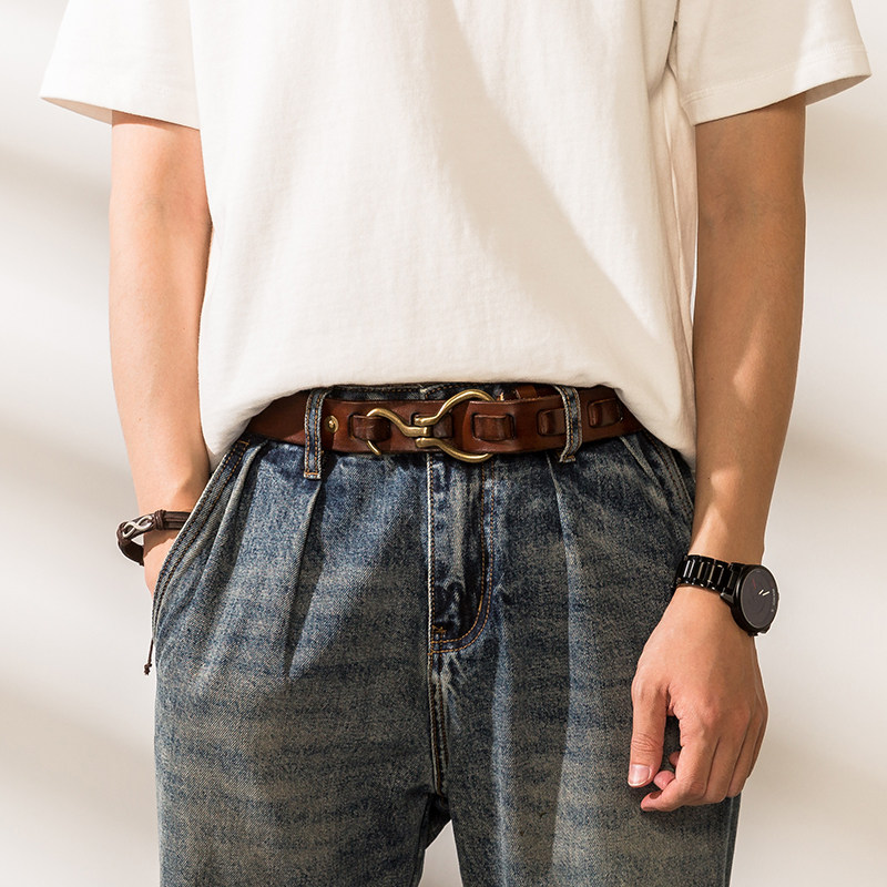 美式复古手工真皮腰带皮带男青年头层牛皮潮牌裤带个性做旧纯铜扣,淘宝优惠券,粉丝福利购,淘宝优惠卷