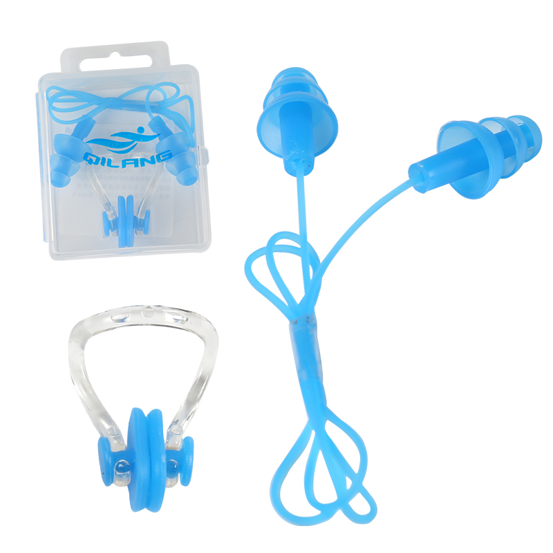 专业游泳防水带绳软硅胶防滑耳塞鼻夹盒装成人儿童潜水游泳装备 - 图3