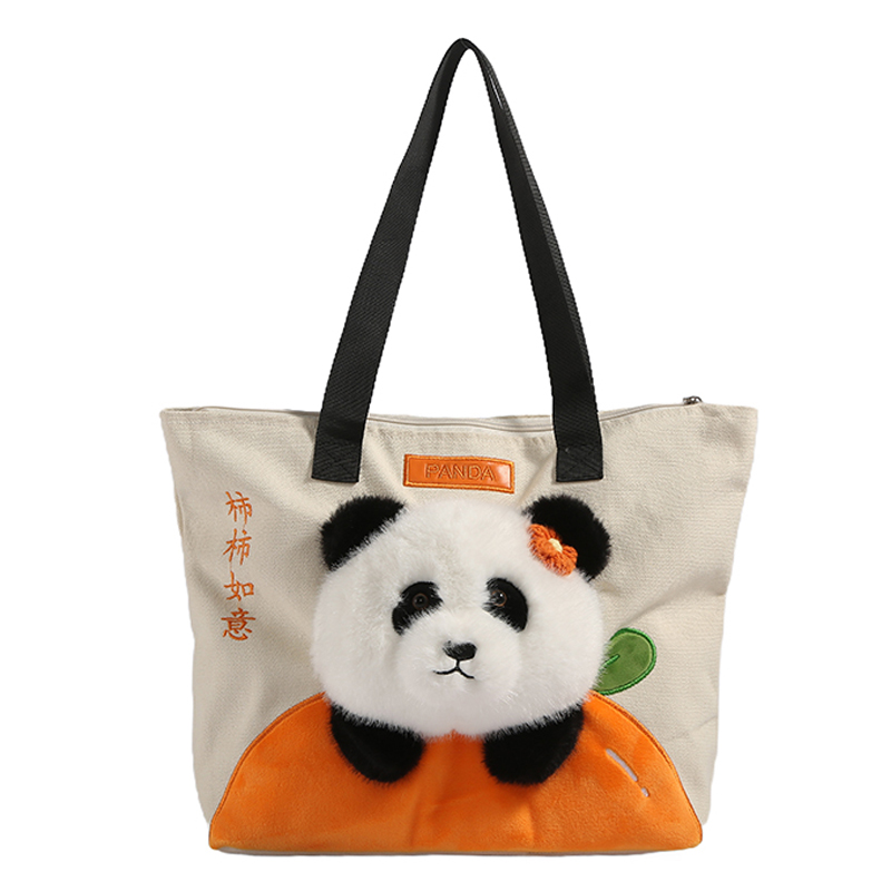毛绒玩偶大熊猫包包2025新款帆布包单肩包大容量托特包通勤斜挎包 - 图3
