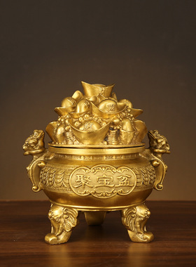 纯铜带盖聚宝盆家居财位摆件公司