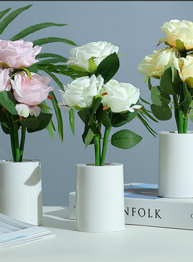 月季花小夜灯创意仿真花束夜灯卧室床头灯氛围灯家居装饰桌面摆件