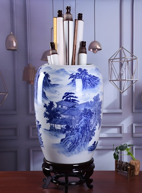 景德镇陶瓷青花瓷卷轴落地花瓶