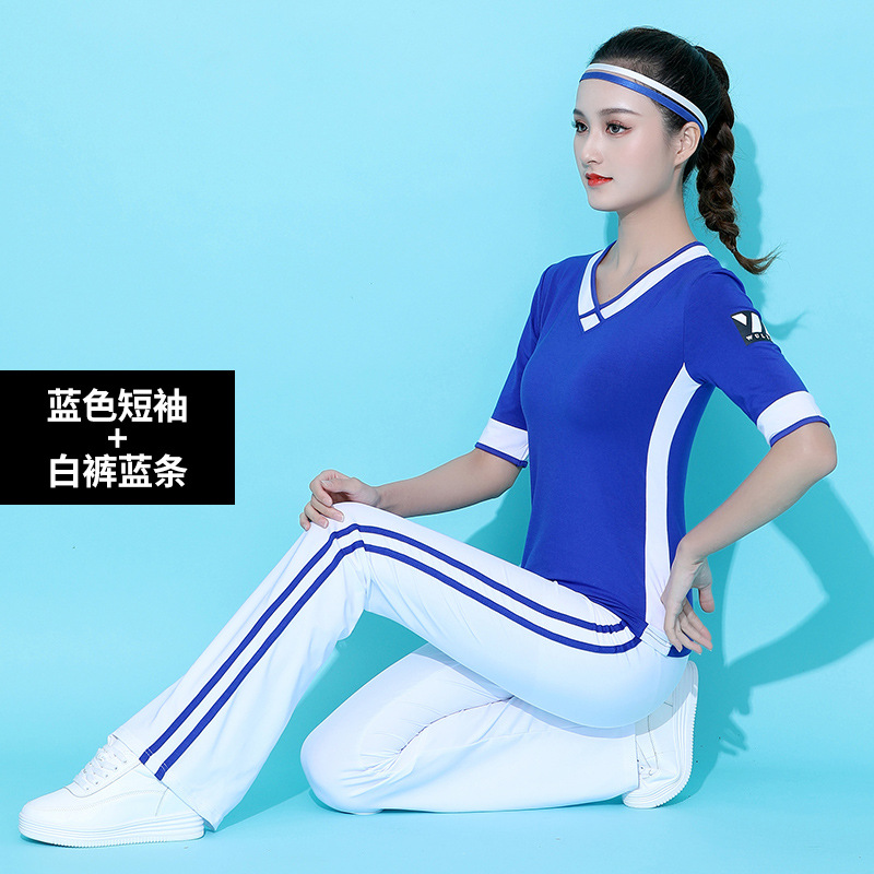 广场舞服装女 新款上衣跳舞运动服装夏秋季纯棉长短袖T恤跳舞衣服 - 图2