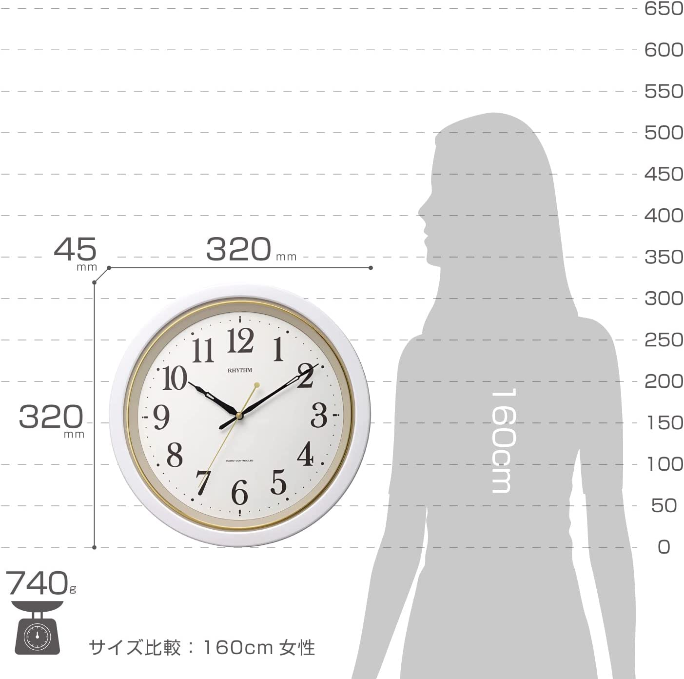 量贩时计 RHYTHM丽声32CM电波对时轻奢简约款客厅挂钟8MY564SR03 - 图3