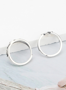 S925纯银复古十字鸢尾开口戒指