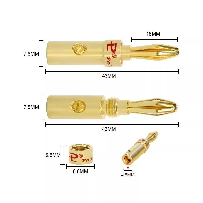 百威铜镀金香蕉插头4mm 免焊接发烧音箱功放机接线柱喇叭音响线