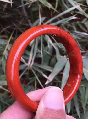 天然南红玛瑙手镯冰红飘花柿子红54MM美人镯仙女风御姐范情侣送礼