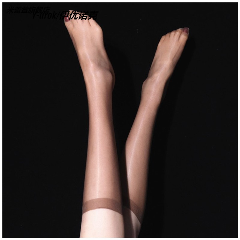 新款中筒袜小腿极光小腿油亮超薄1D脚尖透明黑丝油光半筒小腿袜短-图2